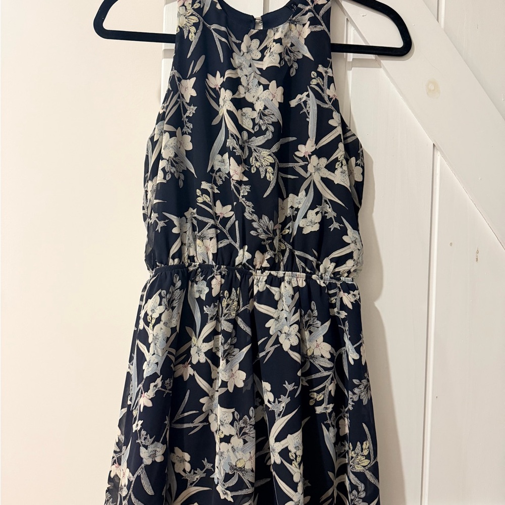 Navy Floral Backless Romper